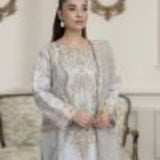 4YOU-9073  Light Grey & Sage Green Organza 3-Piece Suit