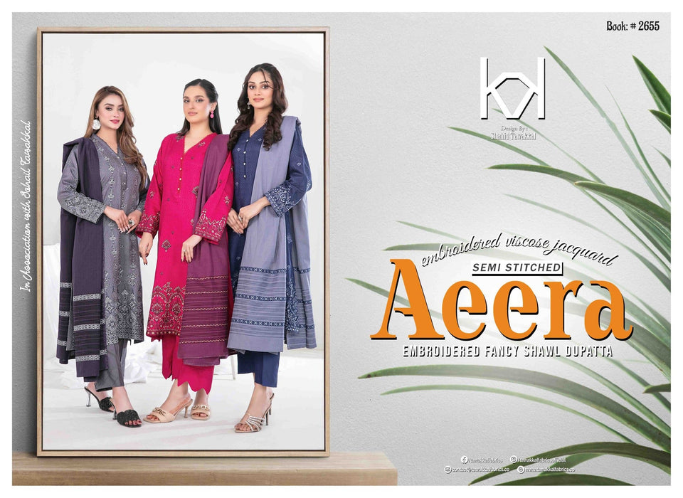 Semi-Stitched Fancy Embroidered Viscose Jacquard 3 Piece