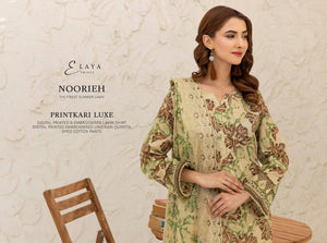 Digital Printed Embroidered Lawn Noorieh by Elaya 3 Piece