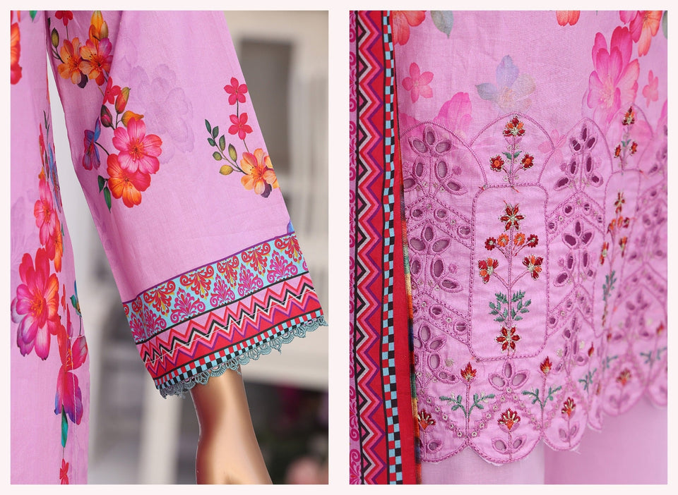MTF Digital Printed Doria Embroidered Chikankari Cotton Collection | Unstitched 3 Piece