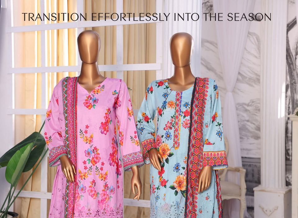 MTF Digital Printed Doria Embroidered Chikankari Cotton Collection | Unstitched 3 Piece