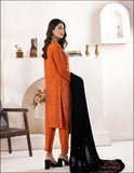 Bareeze Dyed Slub Embroidered Ensemble with Velvet Shawl