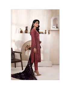 Bareeze Dyed Slub Embroidered Ensemble with Velvet Shawl
