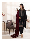 Bareeze Dyed Slub Embroidered Ensemble with Velvet Shawl