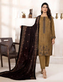 Bareeze Dyed Slub Embroidered Ensemble with Velvet Shawl