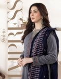 Bareeze Dyed Slub Embroidered Ensemble with Velvet Shawl