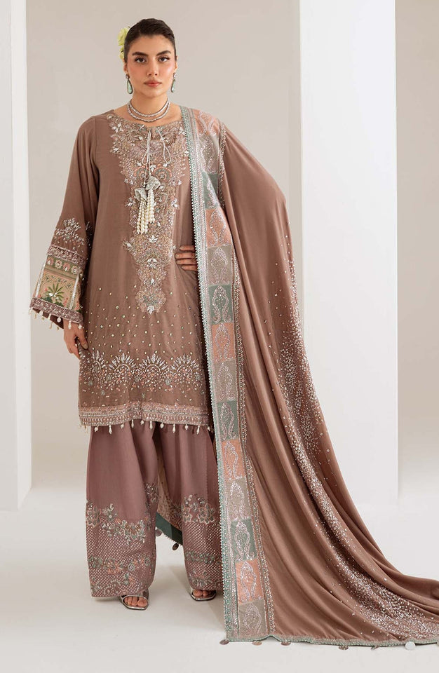 Maya by Nureh Luxury Embroidered Velvet Unstitched 3 Piece Suit - NW-112 - NU25VLT - Pink - Winter Collection