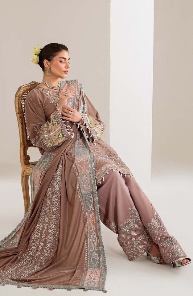 Maya by Nureh Luxury Embroidered Velvet Unstitched 3 Piece Suit - NW-112 - NU25VLT - Pink - Winter Collection