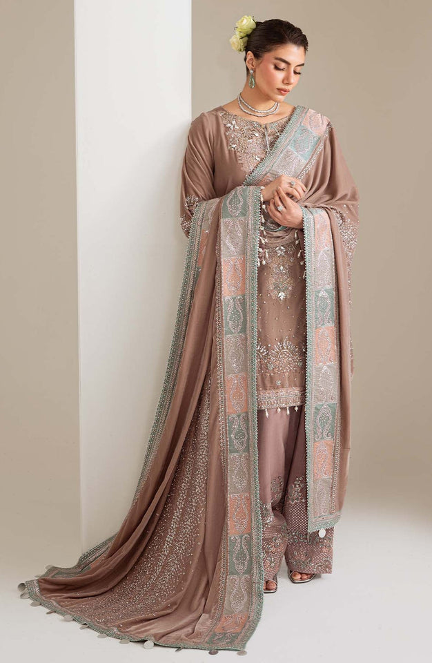 Maya by Nureh Luxury Embroidered Velvet Unstitched 3 Piece Suit - NW-112 - NU25VLT - Pink - Winter Collection