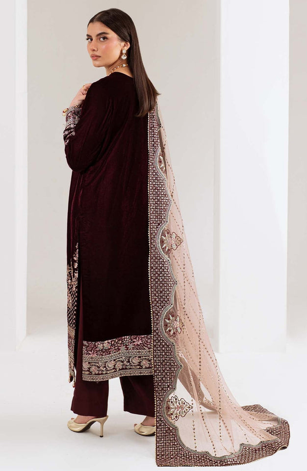 Maya by Nureh Luxury Embroidered Velvet Unstitched 3 Piece Suit - NW-110 - NU25VLT - Maroon - Winter Collection