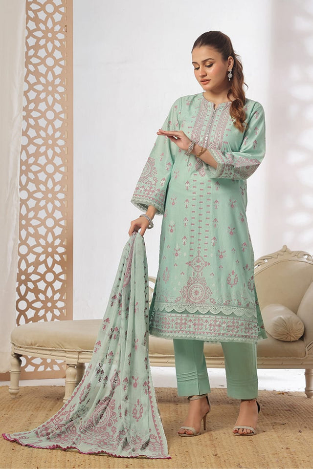Unstitched 3-Piece Cambric Suit with Organza Dupatta