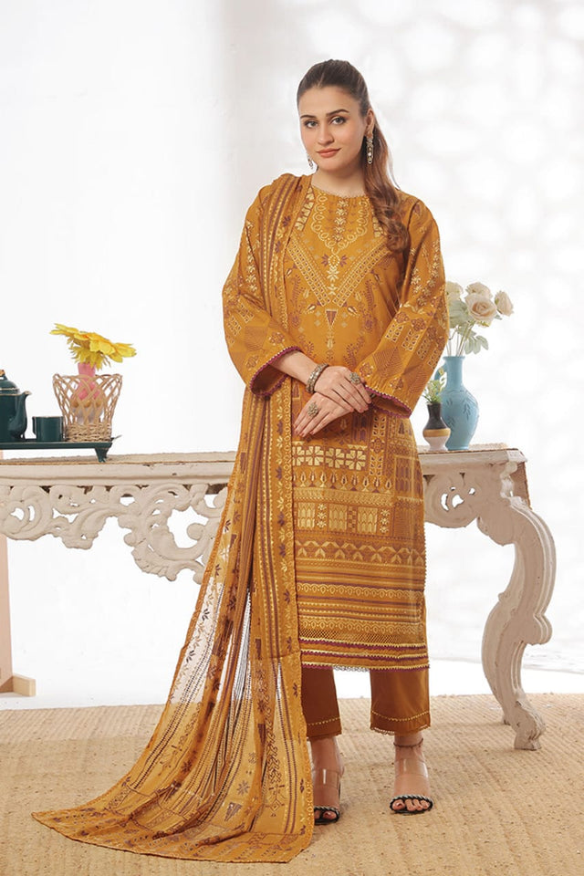 Unstitched 3-Piece Cambric Suit with Organza Dupatta
