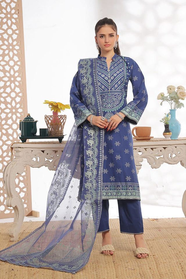 Unstitched 3-Piece Cambric Suit with Organza Dupatta
