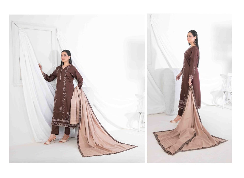 Semi-Stitched Fancy Embroidered Viscose Jacquard 3 Piece