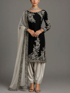 SILK Latest Embroidered Black Party Wear Dress 2025 (Unstitched)