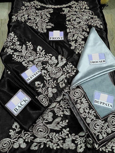 SILK Latest Embroidered Black Party Wear Dress 2025 (Unstitched)