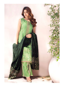 Bareeze Dyed Dora Dhanak Embroidered 3 PC with Velvet Shawl