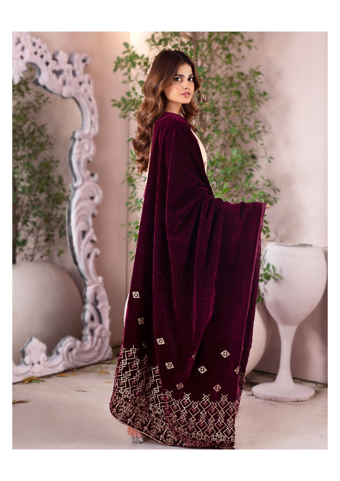 Bareeze Dyed Dora Dhanak Embroidered 3 PC with Velvet Shawl