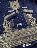 Luxury Heavy Embroidered Navy Blue Chiffon Wedding Wear Dress