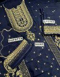 Luxury Heavy Embroidered Navy Blue Chiffon Wedding Wear Dress